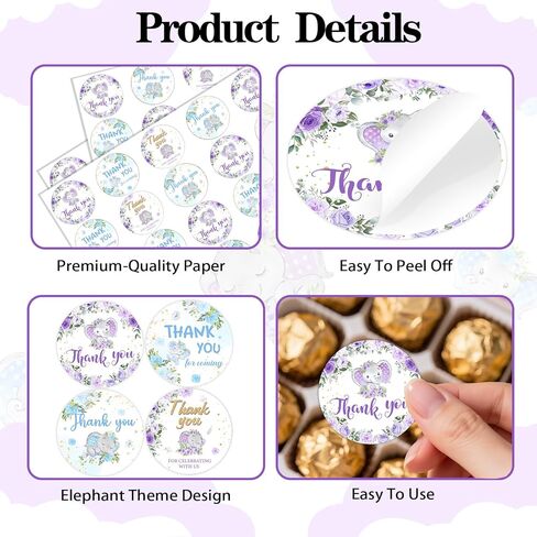 80PCS Elephant Baby Shower Thank You Stickers Elephant Gender Reveal Decorations Blue Purple Elephants Stickers for Baby Shower Gender Reveal Birthday Party Favor Supplies Gifts Envelopes Seals in Kuwait