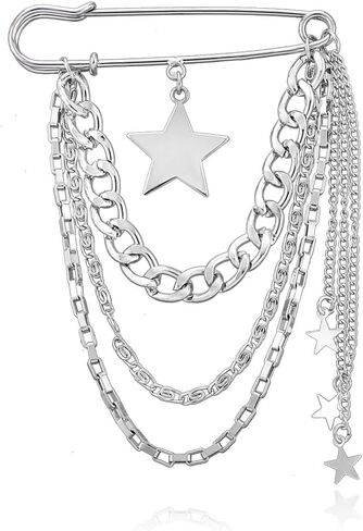 Punk Gold Silver Star Moon Tassel Chain Brooch Sweater Shawl Clips Collar Pin for Women Safety Chain Tassel Broochs in Saudi Arabia