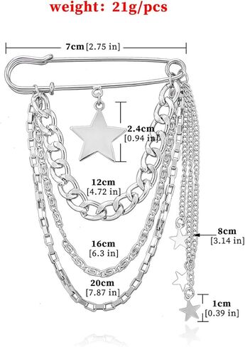 Punk Gold Silver Star Moon Tassel Chain Brooch Sweater Shawl Clips Collar Pin for Women Safety Chain Tassel Broochs in Saudi Arabia