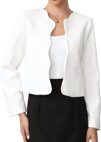 سترات Allegra K Tweed للنساء بأكمام طويلة بدون ياقة ومفتوحة من الأمام وسترة بدلة عمل in Kuwait