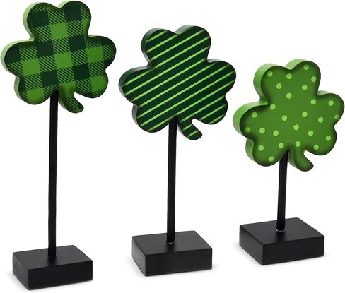 St. Patrick's Day Wooden Shamrock Stand Decor Set of 3 Clover Irish Wood Block Signs for Home Tabletop Centerpieces Tiered Tray Party Decoration Gifts in Saudi Arabia