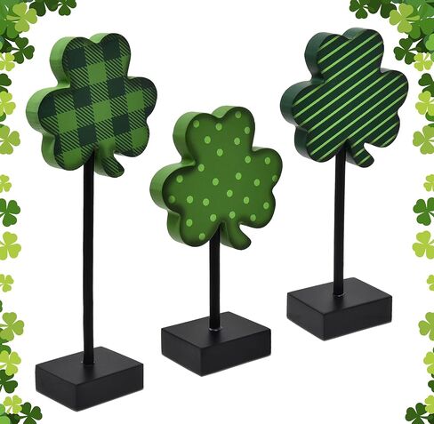 St. Patrick's Day Wooden Shamrock Stand Decor Set of 3 Clover Irish Wood Block Signs for Home Tabletop Centerpieces Tiered Tray Party Decoration Gifts in Saudi Arabia