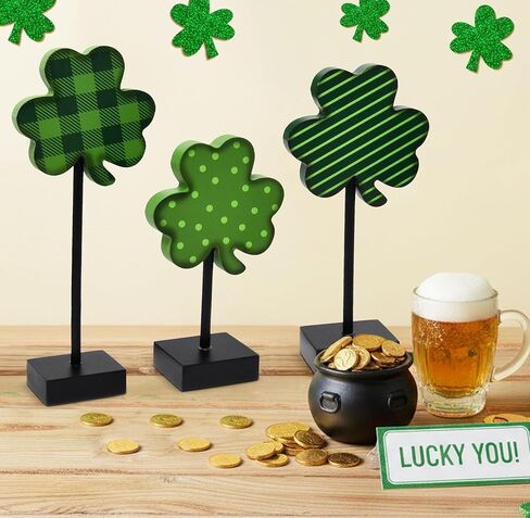 St. Patrick's Day Wooden Shamrock Stand Decor Set of 3 Clover Irish Wood Block Signs for Home Tabletop Centerpieces Tiered Tray Party Decoration Gifts in Saudi Arabia