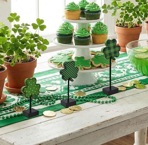 St. Patrick's Day Wooden Shamrock Stand Decor Set of 3 Clover Irish Wood Block Signs for Home Tabletop Centerpieces Tiered Tray Party Decoration Gifts in Saudi Arabia