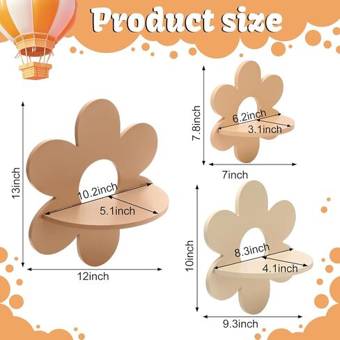 JarThenaAMCS 3Pcs Boho Daisy Wall Shelf Cute Flower Wooden Floating Shelf Hanging Display Stand for Home Living Room Bedroom Bathroom Decor in Saudi Arabia