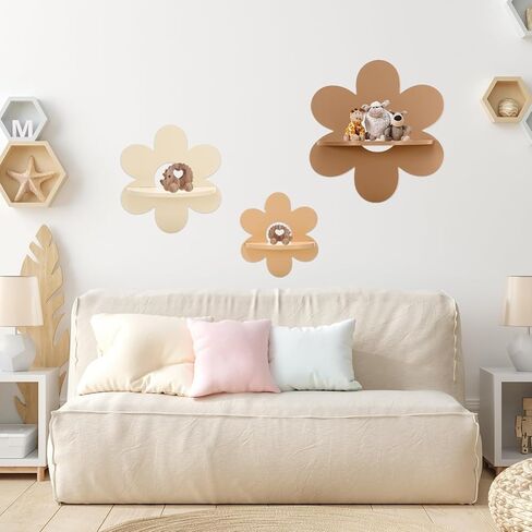JarThenaAMCS 3Pcs Boho Daisy Wall Shelf Cute Flower Wooden Floating Shelf Hanging Display Stand for Home Living Room Bedroom Bathroom Decor in Saudi Arabia