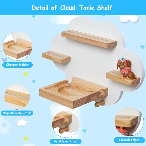رف Cloud Toines، لـ TonieBox 1 وToniebox 2 Tonies رف جداري لتخزين Tonies لـ 12-20 شخصية من شخصيات Tonie، رف مغناطيسي لـ TonieBox، محطة شحن، غرفة لعب للأطفال (أبيض) in Kuwait
