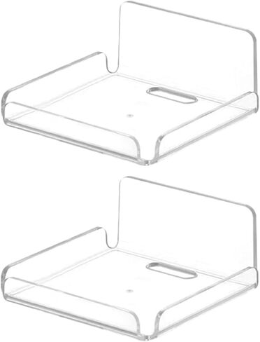 2 Pack Acrylic Floating Shelves, Clear Wall-Mounted Shelves Adhesive Wall Shelf No Drill Display Shelf for Book Picture, Plant, Easily Expand Wall Space for Bathroom Office Home in Kuwait