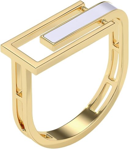 HYOU Cera Womens Rings, 14K Gold Vermeil (25x Thicker Than Plated Gold Jewelry) on 925 Sterling Silver Rings, Hypoallergenic Wedding Band with Ceramic Accent, Jewelry Gift Box, 5 Yr Warranty in Kuwait