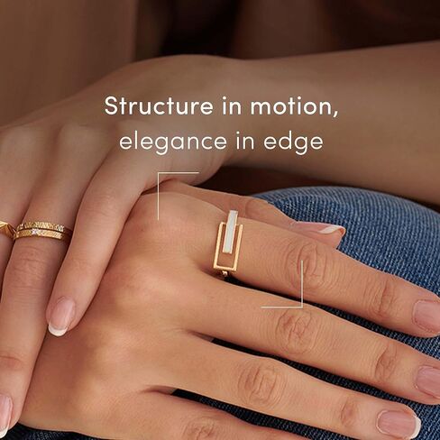 HYOU Cera Womens Rings, 14K Gold Vermeil (25x Thicker Than Plated Gold Jewelry) on 925 Sterling Silver Rings, Hypoallergenic Wedding Band with Ceramic Accent, Jewelry Gift Box, 5 Yr Warranty in Kuwait