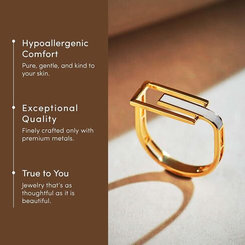 HYOU Cera Womens Rings, 14K Gold Vermeil (25x Thicker Than Plated Gold Jewelry) on 925 Sterling Silver Rings, Hypoallergenic Wedding Band with Ceramic Accent, Jewelry Gift Box, 5 Yr Warranty in Kuwait