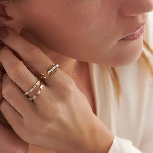 HYOU Cera Womens Rings, 14K Gold Vermeil (25x Thicker Than Plated Gold Jewelry) on 925 Sterling Silver Rings, Hypoallergenic Wedding Band with Ceramic Accent, Jewelry Gift Box, 5 Yr Warranty in Kuwait