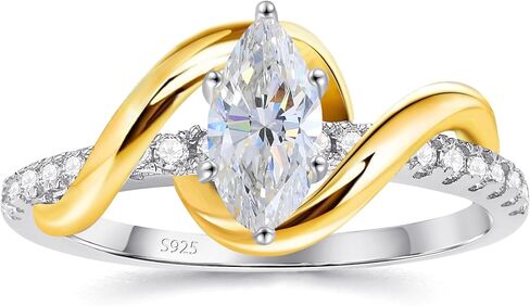 Marquise Engagement Ring Sterling Silver Rings Two Tone Promise Ring Eternity Bands Gifts for Her Wife Mom Size 5-10 in Kuwait