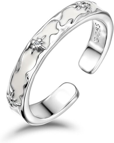 White Enamel Star Open Ring 925 Sterling Silver Adjustable Delicate Memorial Ring for Gift in Saudi Arabia