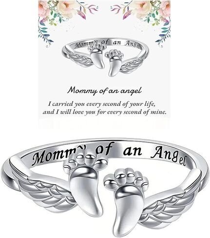 To My Mum-Mommy of an Angel Ring, Miscarriage Gifts for Mothers Pregnancy Loss Ring Mommy of an Angel Wing Rings Loss Memorial Sympathy Jewelry for Mom Women in Saudi Arabia
