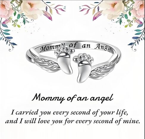 To My Mum-Mommy of an Angel Ring, Miscarriage Gifts for Mothers Pregnancy Loss Ring Mommy of an Angel Wing Rings Loss Memorial Sympathy Jewelry for Mom Women in Saudi Arabia