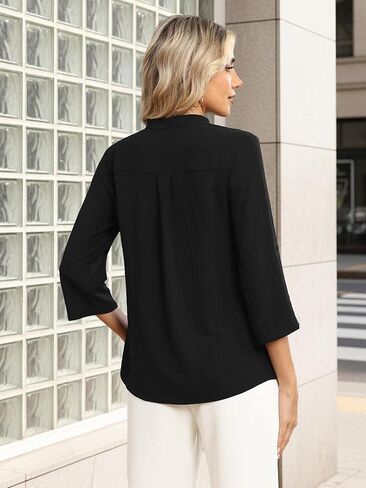 Funlingo Women's 3/4 Length Sleeve Tops Business Casual Blouses Zip Front V Neck Work Shirts Loose Fit Tunic Tops 2026 in Saudi Arabia