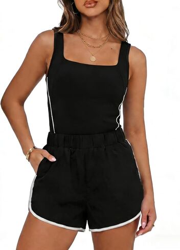 Chunpin Women's Summer Rompers 2026 Athletic Jumpsuits Square Neck Sleeveless Shorts Jumpsuit with Pockets Vacation Outfits in Saudi Arabia