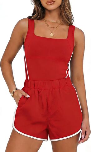 Chunpin Women's Summer Rompers 2026 Athletic Jumpsuits Square Neck Sleeveless Shorts Jumpsuit with Pockets Vacation Outfits in Saudi Arabia