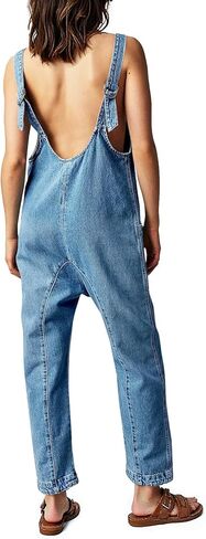 PLNOTME Women's Denim Overall Jumpsuits Sleeveless V Neck Adjustable Straps Jeans Long Pants Rompers in Kuwait