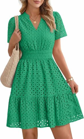 LILLUSORY Womens 2026 Summer Dress Mini V Neck A Line Hollow Out Lace Spring Cute Casual Beach Vacation Outfits Party Dresses in Saudi Arabia