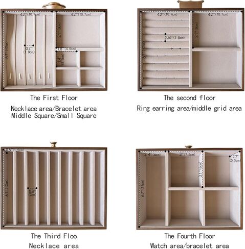 صندوق مجوهرات من الجوز الأسود للنساء، 4 طبقات، مع غطاء زجاجي وإغلاق مغناطيسي، تخزين مبطن مخملي مقاوم للغبار للساعات والقلائد والخواتم والأقراط - هدية للزوجة والأم والعروس والذكرى السنوية in Kuwait