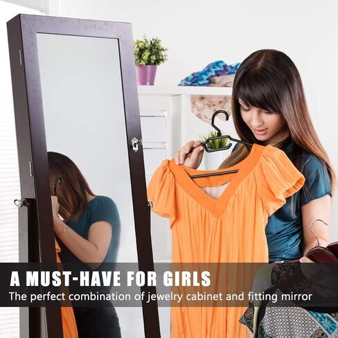 خزانة مجوهرات FDW مقاس 61 بوصة ارتفاعًا لخزانة مجوهرات قابلة للقفل مثبتة على الحائط/الباب مع درجين و6 أرفف مقاس 43.3 بوصة × 10.6 بوصة منظم مجوهرات عالي السعة (بني) in Kuwait