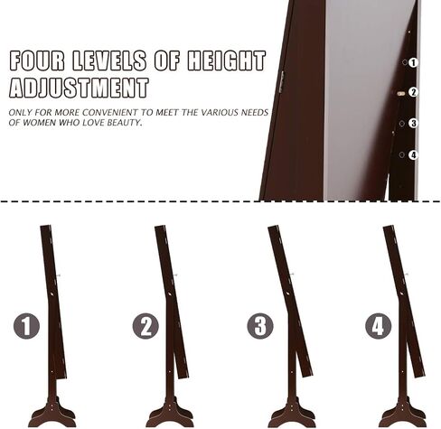 خزانة مجوهرات FDW مقاس 61 بوصة ارتفاعًا لخزانة مجوهرات قابلة للقفل مثبتة على الحائط/الباب مع درجين و6 أرفف مقاس 43.3 بوصة × 10.6 بوصة منظم مجوهرات عالي السعة (بني) in Kuwait