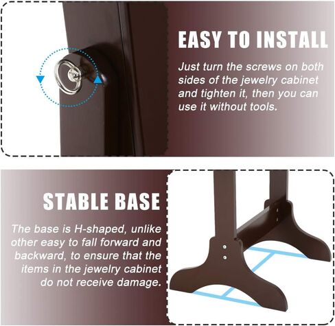 خزانة مجوهرات FDW مقاس 61 بوصة ارتفاعًا لخزانة مجوهرات قابلة للقفل مثبتة على الحائط/الباب مع درجين و6 أرفف مقاس 43.3 بوصة × 10.6 بوصة منظم مجوهرات عالي السعة (بني) in Kuwait