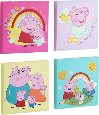 Peppa Pig 4 Piece Wall Art Set,Kids Room Décor, Nursery & Playroom Decoration, Cartoon Character Canvas Prints,Each 11"x11" in Saudi Arabia