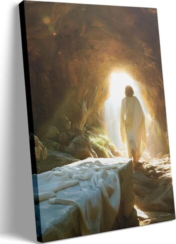 Christian Jesus Wall Art Jesus Leaves the Tomb Canvas Painting Resurrected Savior Leaves the Tomb Posters Prints He Is Risen Pictures for Church Home Bedroom living room Home Wall Decor Framed in Saudi Arabia
