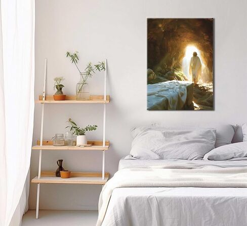 Christian Jesus Wall Art Jesus Leaves the Tomb Canvas Painting Resurrected Savior Leaves the Tomb Posters Prints He Is Risen Pictures for Church Home Bedroom living room Home Wall Decor Framed in Saudi Arabia