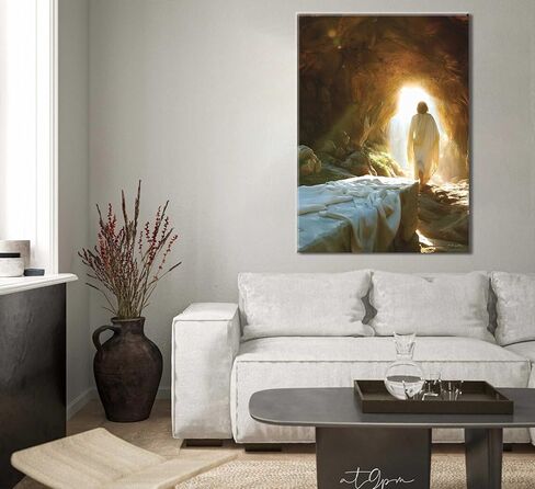 Christian Jesus Wall Art Jesus Leaves the Tomb Canvas Painting Resurrected Savior Leaves the Tomb Posters Prints He Is Risen Pictures for Church Home Bedroom living room Home Wall Decor Framed in Saudi Arabia