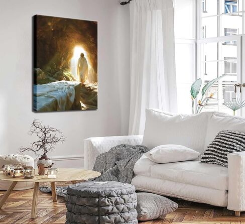 Christian Jesus Wall Art Jesus Leaves the Tomb Canvas Painting Resurrected Savior Leaves the Tomb Posters Prints He Is Risen Pictures for Church Home Bedroom living room Home Wall Decor Framed in Saudi Arabia
