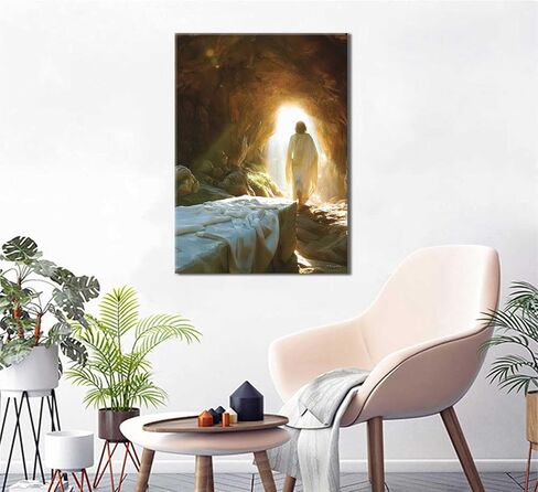 Christian Jesus Wall Art Jesus Leaves the Tomb Canvas Painting Resurrected Savior Leaves the Tomb Posters Prints He Is Risen Pictures for Church Home Bedroom living room Home Wall Decor Framed in Saudi Arabia