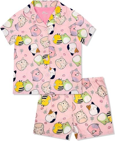 Squishmallows Girls Pajama Set - 2 Piece Cozy Girls Pjs with Button Down Short Sleeve & Shorts For Kids - Official Product in Kuwait