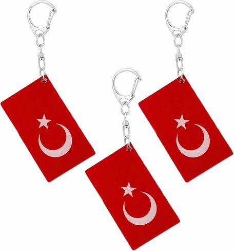 Turkiye Flag Keychain - Double Sided Acrylic D Shape Chains Turks Flags Key Chains Men and Women Style Car Key chain Gifts Decoration (3 Pcs) in Kuwait