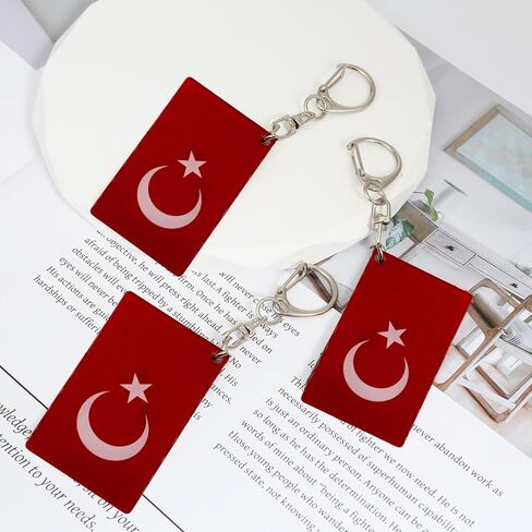 Turkiye Flag Keychain - Double Sided Acrylic D Shape Chains Turks Flags Key Chains Men and Women Style Car Key chain Gifts Decoration (3 Pcs) in Kuwait