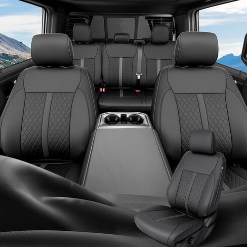 DiffCar® for Ford F150 Seat Covers: 2015-2026 SuperCrew/Crew Cab, Full Set Faux Leather Truck Seat Covers for F-150 XL XLT, Car Accessories Custom Fit Pickup Seat Protectors for Ford F 150, Black in Saudi Arabia