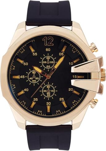 ED HARDY Men's Gold Tone Watch with Round Face and Black Silicone Strap 50445GB-42-D02 in Kuwait