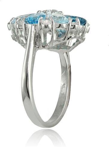 خاتم زهرة التوباز من الفضة الإسترليني الأصلية من Ice Gems باللون الأزرق والأزرق والأبيض في لندن in Saudi Arabia