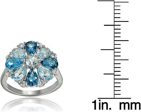 خاتم زهرة التوباز من الفضة الإسترليني الأصلية من Ice Gems باللون الأزرق والأزرق والأبيض في لندن in Saudi Arabia