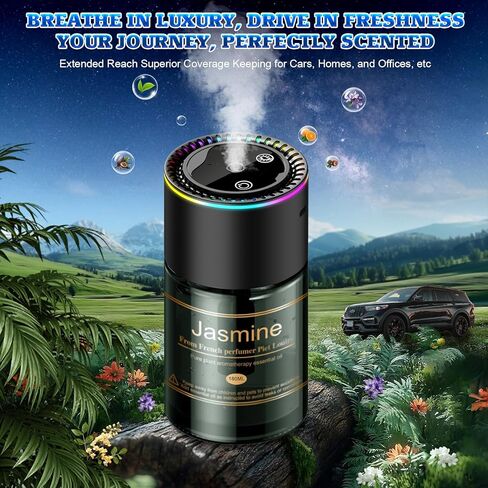 موزع معطر هواء للسيارة الذكية - زيت أساسي يدوم لمدة 270 يومًا (6.09 أونصة/180 مل)، مستشعر تشغيل/إيقاف تلقائي، أوضاع مزدوجة بالموجات فوق الصوتية، قابل للتعديل متعدد الأوضاع، زيوت عطرية فرنسية طبيعية، رائحة الياسمين in Saudi Arabia