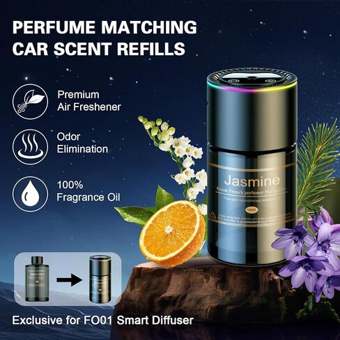 موزع معطر هواء للسيارة الذكية - زيت أساسي يدوم لمدة 270 يومًا (6.09 أونصة/180 مل)، مستشعر تشغيل/إيقاف تلقائي، أوضاع مزدوجة بالموجات فوق الصوتية، قابل للتعديل متعدد الأوضاع، زيوت عطرية فرنسية طبيعية، رائحة الياسمين in Saudi Arabia