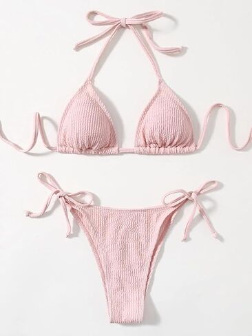 Women Halter Swimsuit Bikini Set 2-Piece String Thong Cheeky Adjustable Bathing Suit Beachwear Top Bottom Stylish Swimwear in Saudi Arabia
