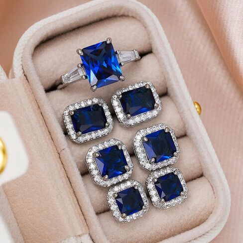 Geometric Cubic Zirconia Stud Earrings and Rings Luxury Jewelry Set for Women in Saudi Arabia