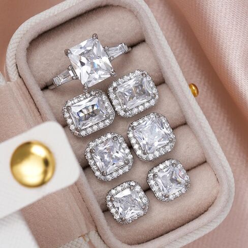 Geometric Cubic Zirconia Stud Earrings and Rings Luxury Jewelry Set for Women in Saudi Arabia