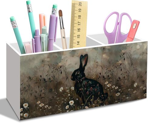 Black Rabbit Pen Pencil Holder for Desk, Easter Witchy Bunny Lovers Gifts Office Desk Accessories, Farmhouse Rabbit Pen Holders Organizer for Home Office Classroom Bathroom in Saudi Arabia