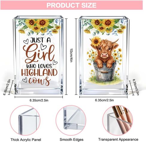 Just A Girl Who Loves Highland Cows Acrylic Cosmetic Pen Holder Cup Set 2, Cute Animal Pencil Holder Desk Organizer, Funny Desk Accessories, Highland Cow Lover Gifts for Women Coworkers Besties in Kuwait