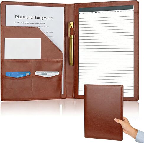 Padfolio Portfolio Binder, Faux Leather Folder, Resume Interview Legal Document Organizer, Letter Sized Writing Pad w/Business Card Holder, A4 Professional Folio for Office Conference (Black) in Saudi Arabia